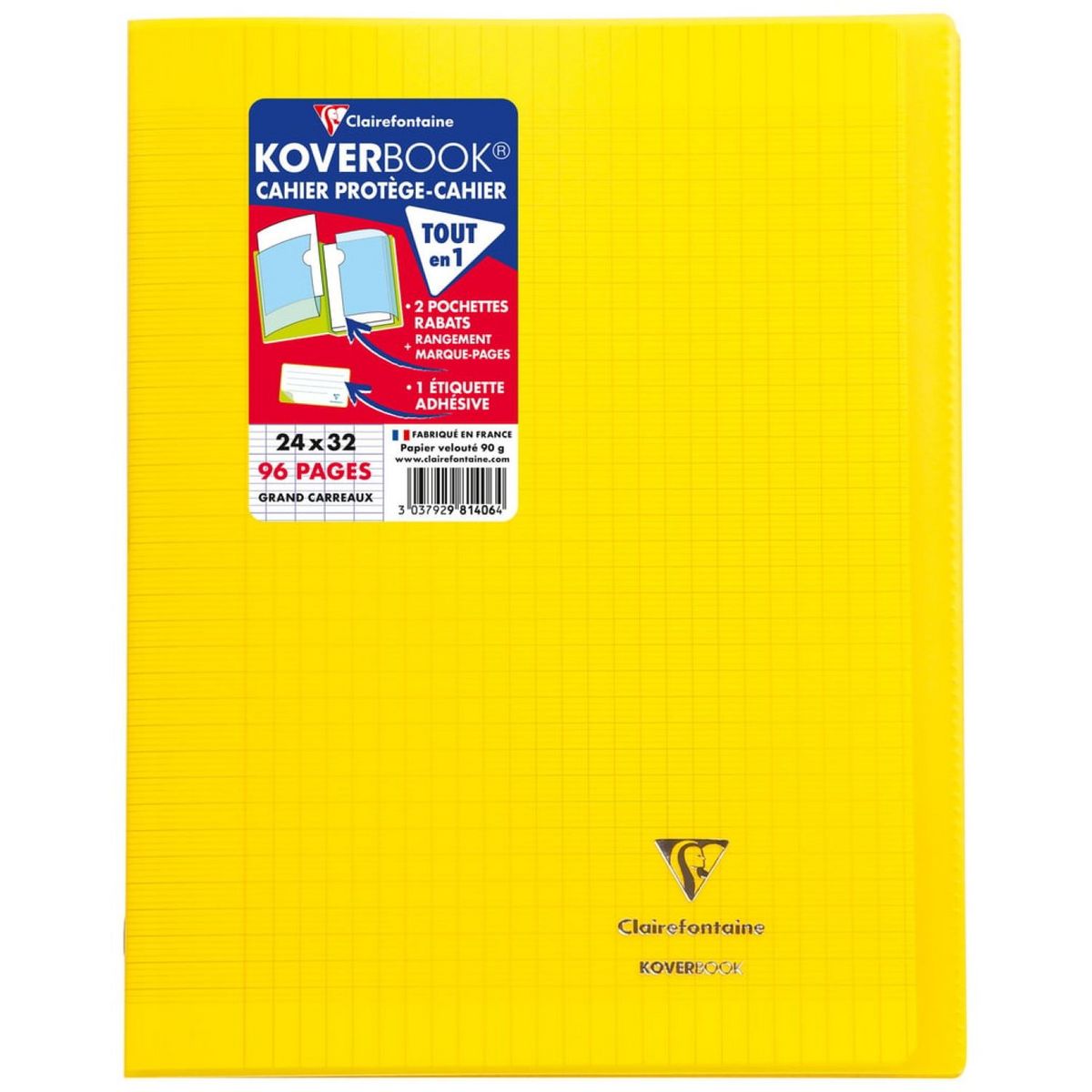 CLAIREFONTAINE Cahier piqué 24x32cm 96 pages grands carreaux Seyes - Jaune