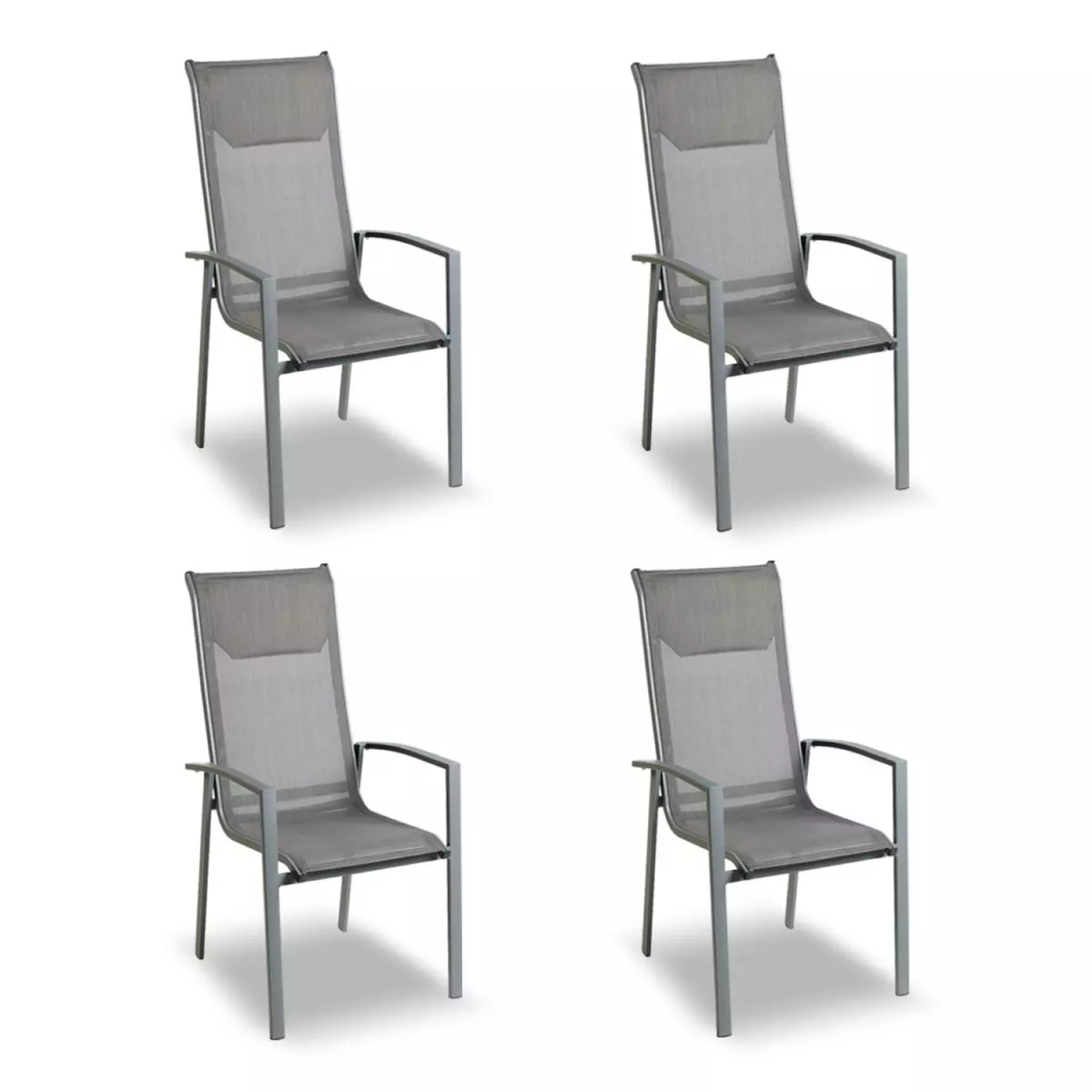 GARDENSTAR Lot de 4 fauteuils de jardin en aluminium empilable - Textilène - Gris
