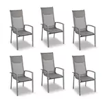 GARDENSTAR Lot de 6 fauteuils de jardin en aluminium empilable - Textilène - Gris