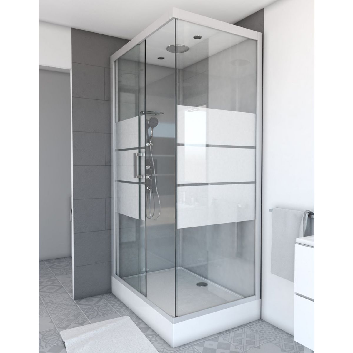AURLANE Cabine de douche rectangle gris verre dépoli 80x110 cm - GREY RIVER II