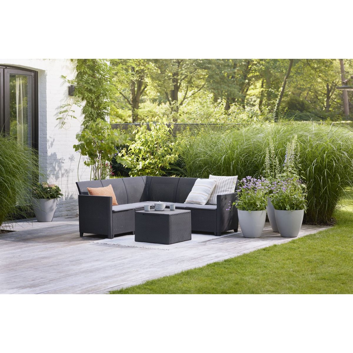 ALLIBERT Salon bas de jardin - 5 places - Résine - Gris graphite - MARIE