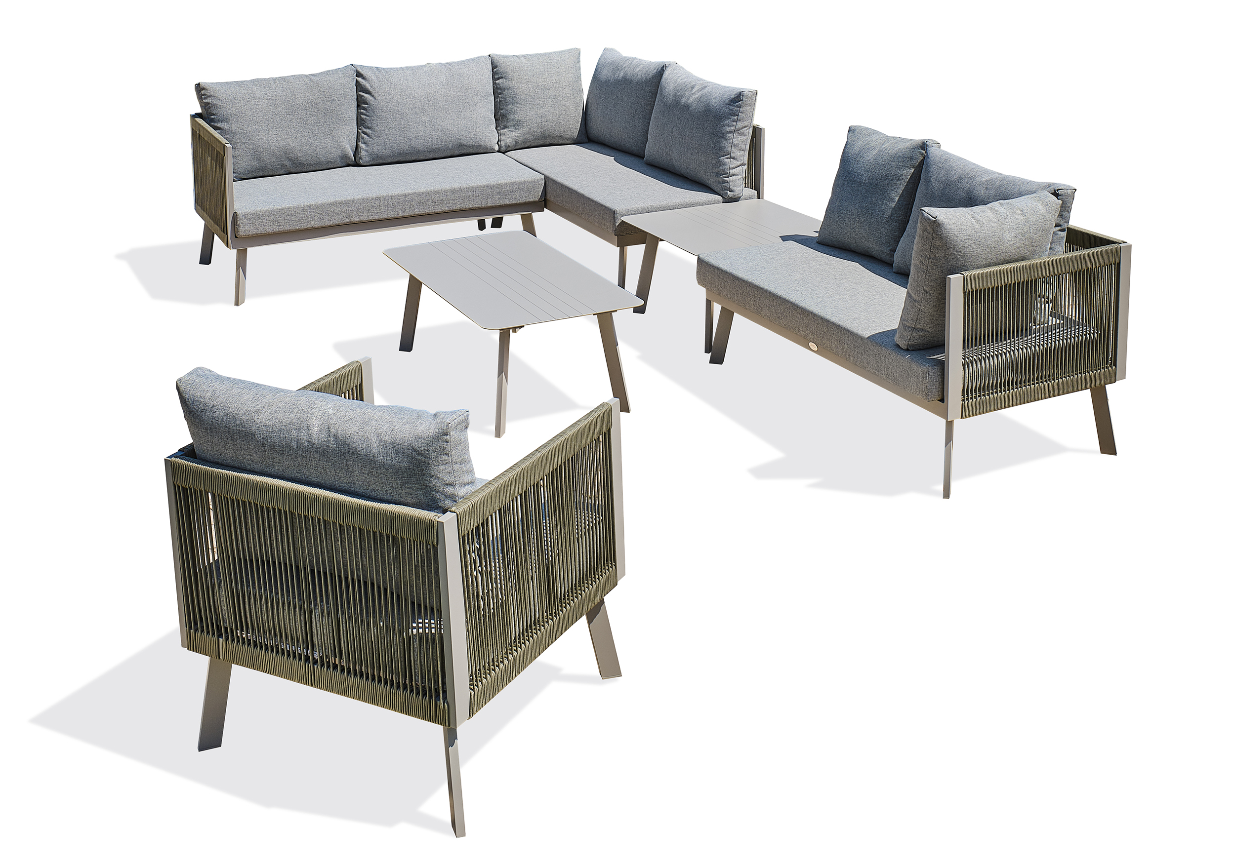 Voir la diapositive 3 : PARIS GARDEN Salon de jardin d'angle 7 places en aluminium et corde gris MANOSQUE