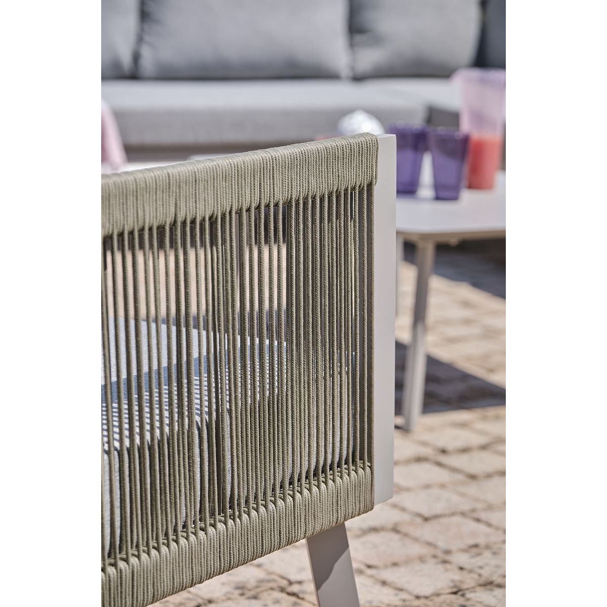 PARIS GARDEN Salon de jardin d'angle 7 places en aluminium et corde gris MANOSQUE