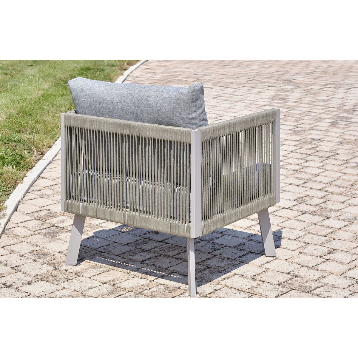 PARIS GARDEN Salon de jardin d'angle 7 places en aluminium et corde gris MANOSQUE