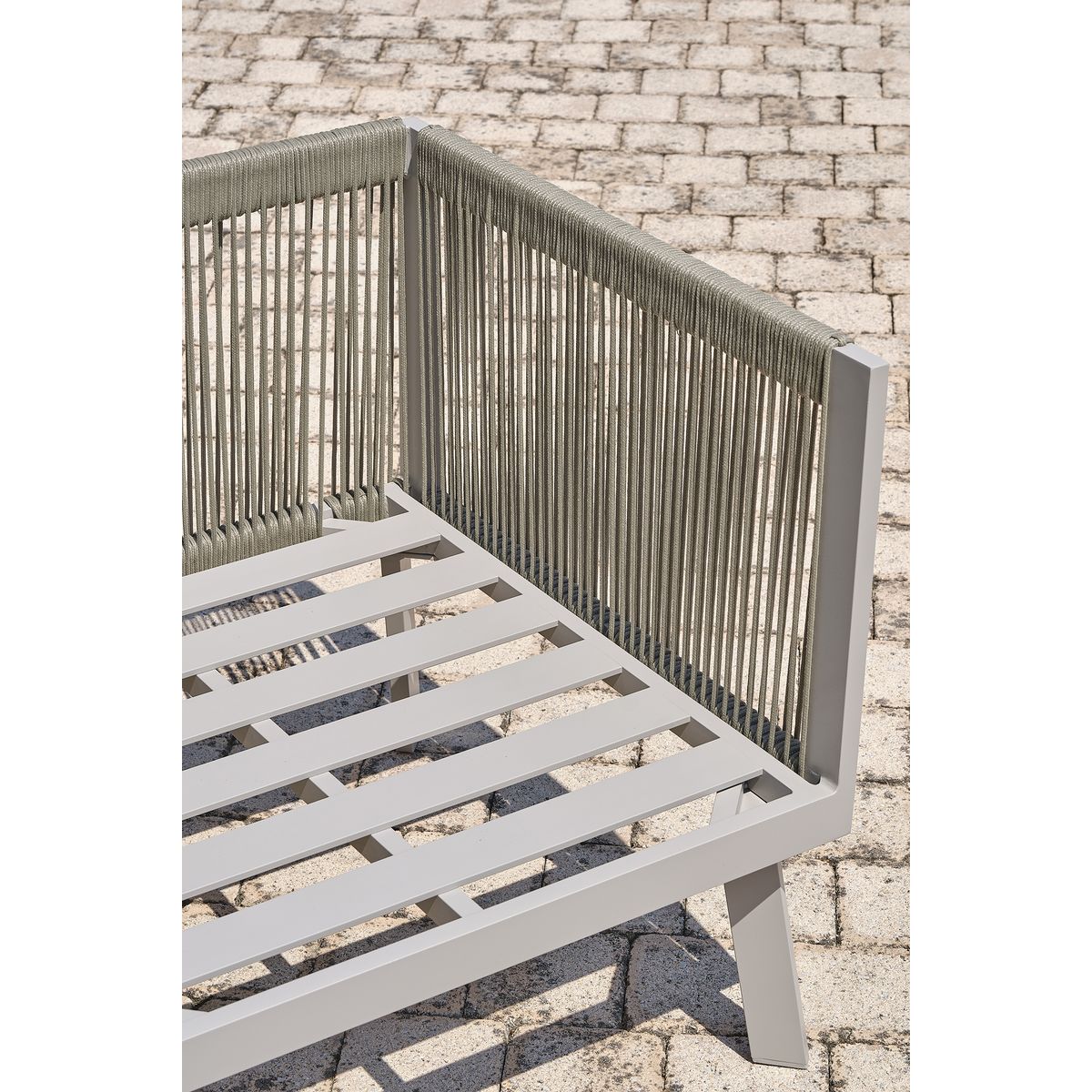 PARIS GARDEN Salon de jardin d'angle 7 places en aluminium et corde gris MANOSQUE