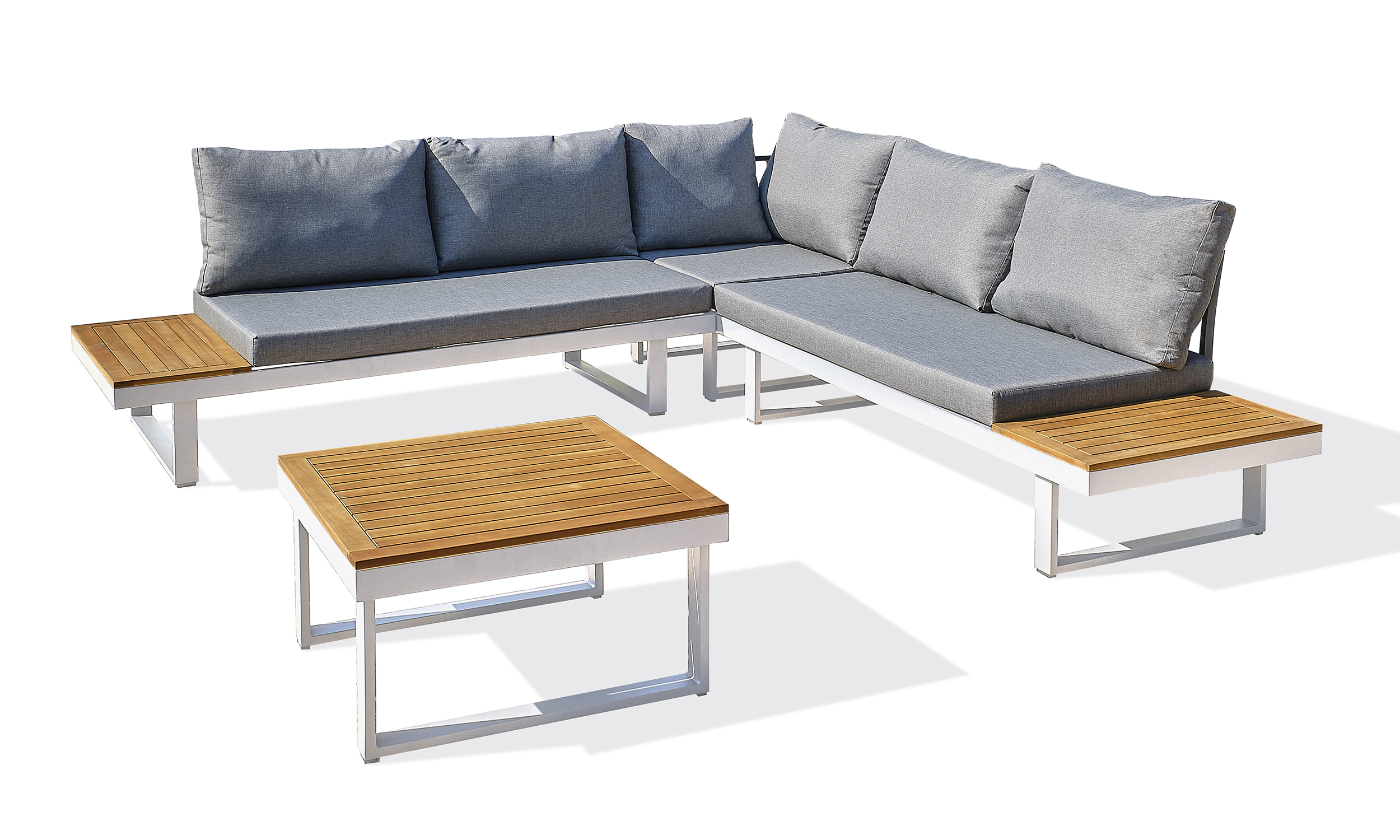Voir la diapositive 4 : DCB GARDEN Salon de jardin 5 places bois d'acacia et aluminium blanc  MIYAKO