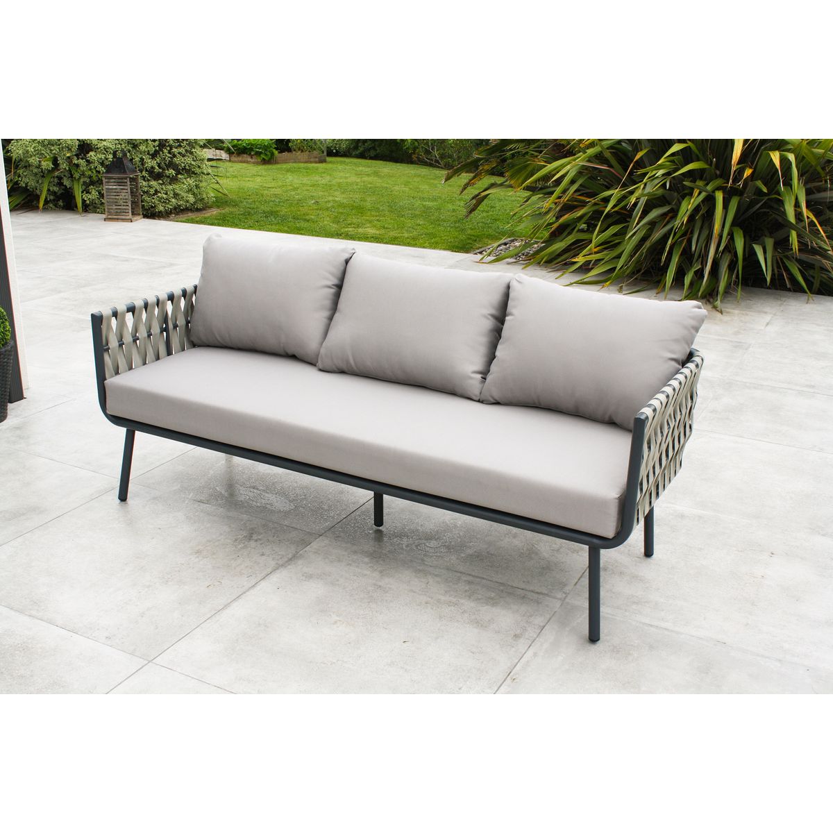 DCB GARDEN Salon de jardin - 3/5 places - Aluminium et corde tressée - ANTIBES