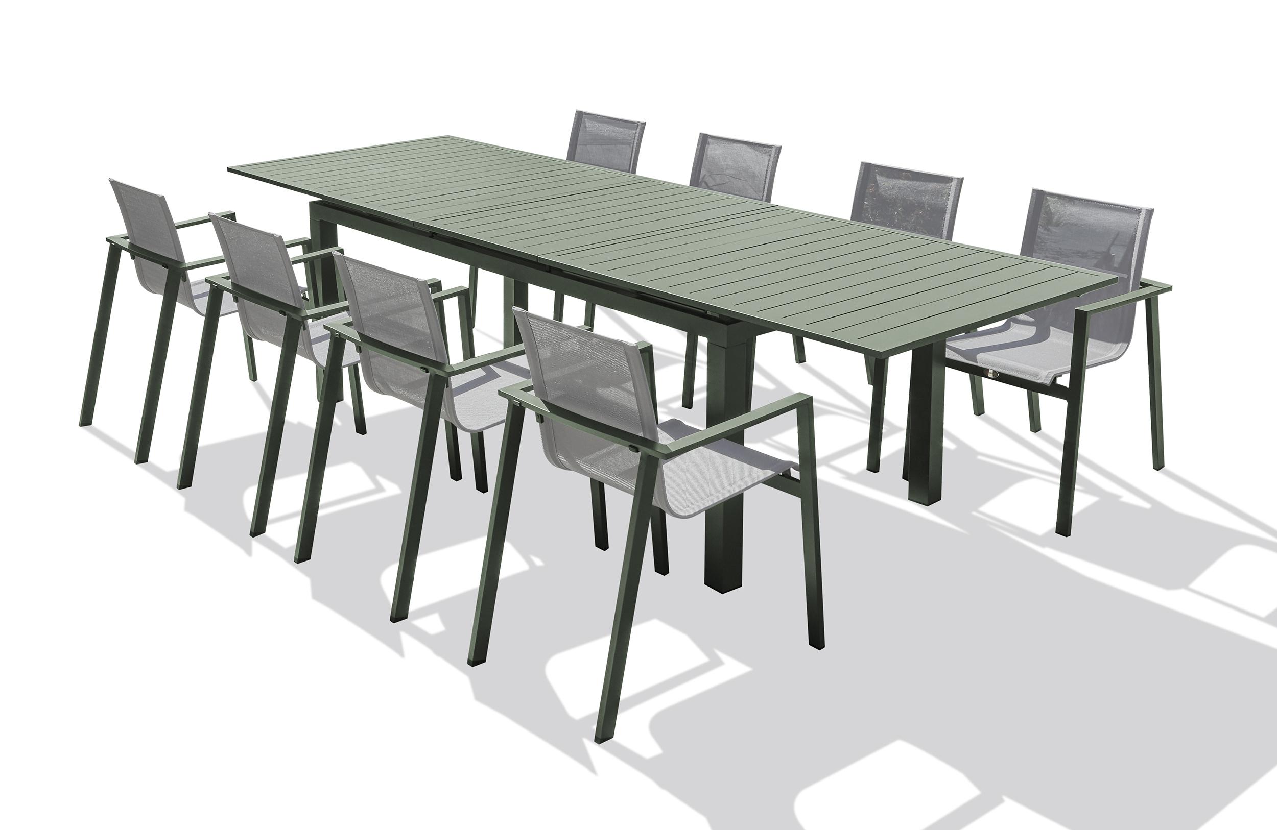 Voir la diapositive 5 : DCB GARDEN Ensemble repas de jardin 8 places en aluminium MIAMI - Gris