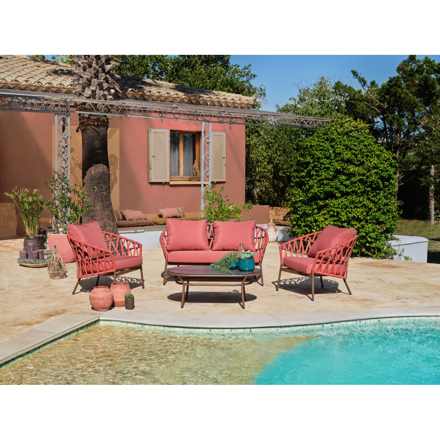 Voir la diapositive 4 : GARDENSTAR salon de jardin - 4 places - Aluminium et corde - Tanin