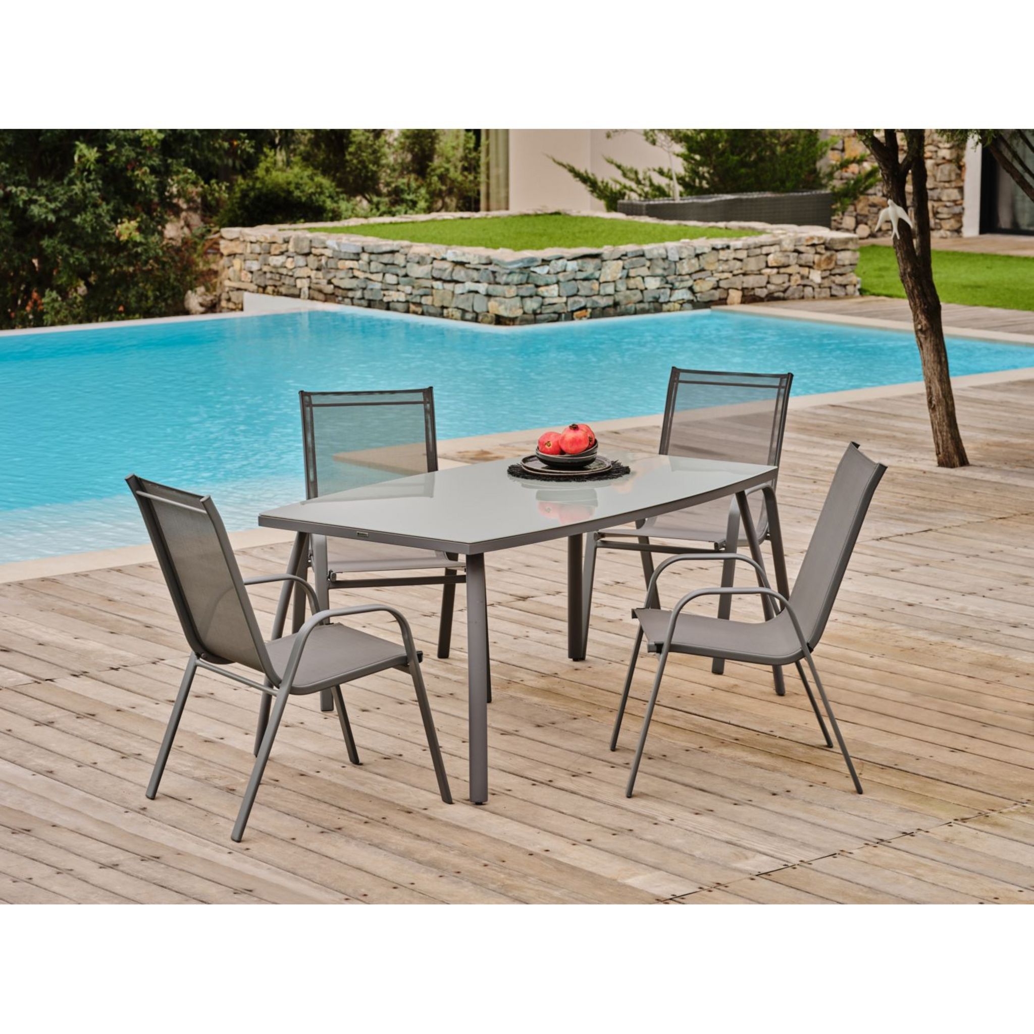 GARDENSTAR Fauteuil de jardin - Textilène et acier - Gris acier