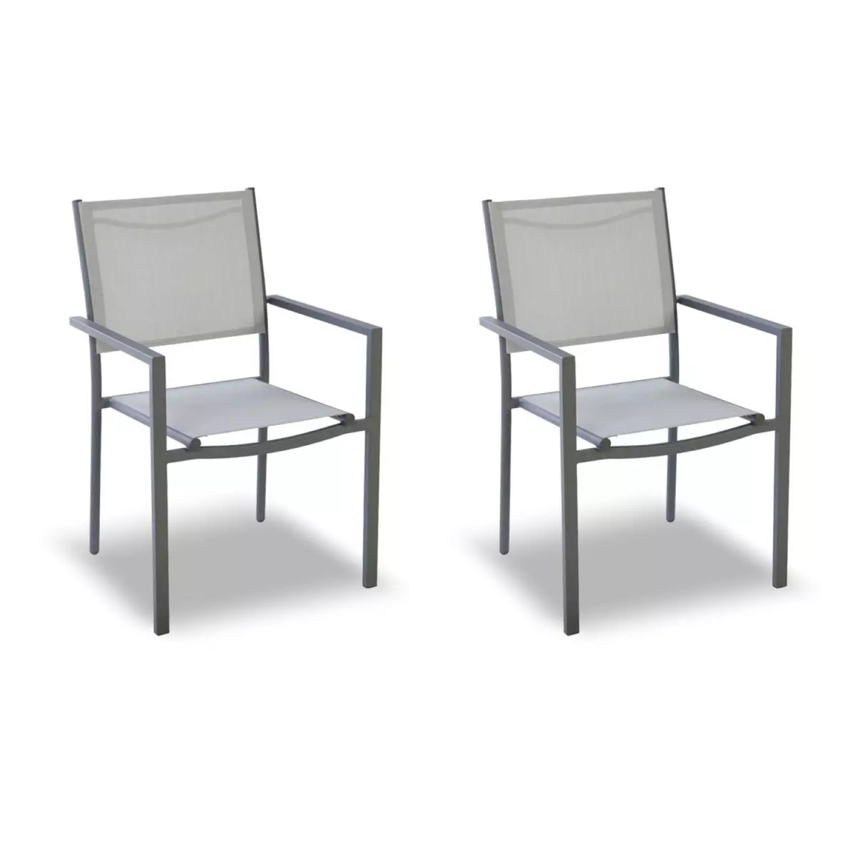 GARDENSTAR Lot de 2 chaises de jardin en acier empilable - Textilène - Gris