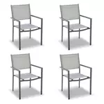 GARDENSTAR Lot de 4 chaises de jardin en acier empilable - Textilène - Gris