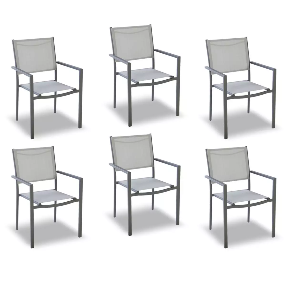 GARDENSTAR Lot de 6 chaises de jardin en acier empilable - Textilène - Gris
