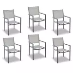 GARDENSTAR Lot de 6 chaises de jardin en acier empilable - Textilène - Gris