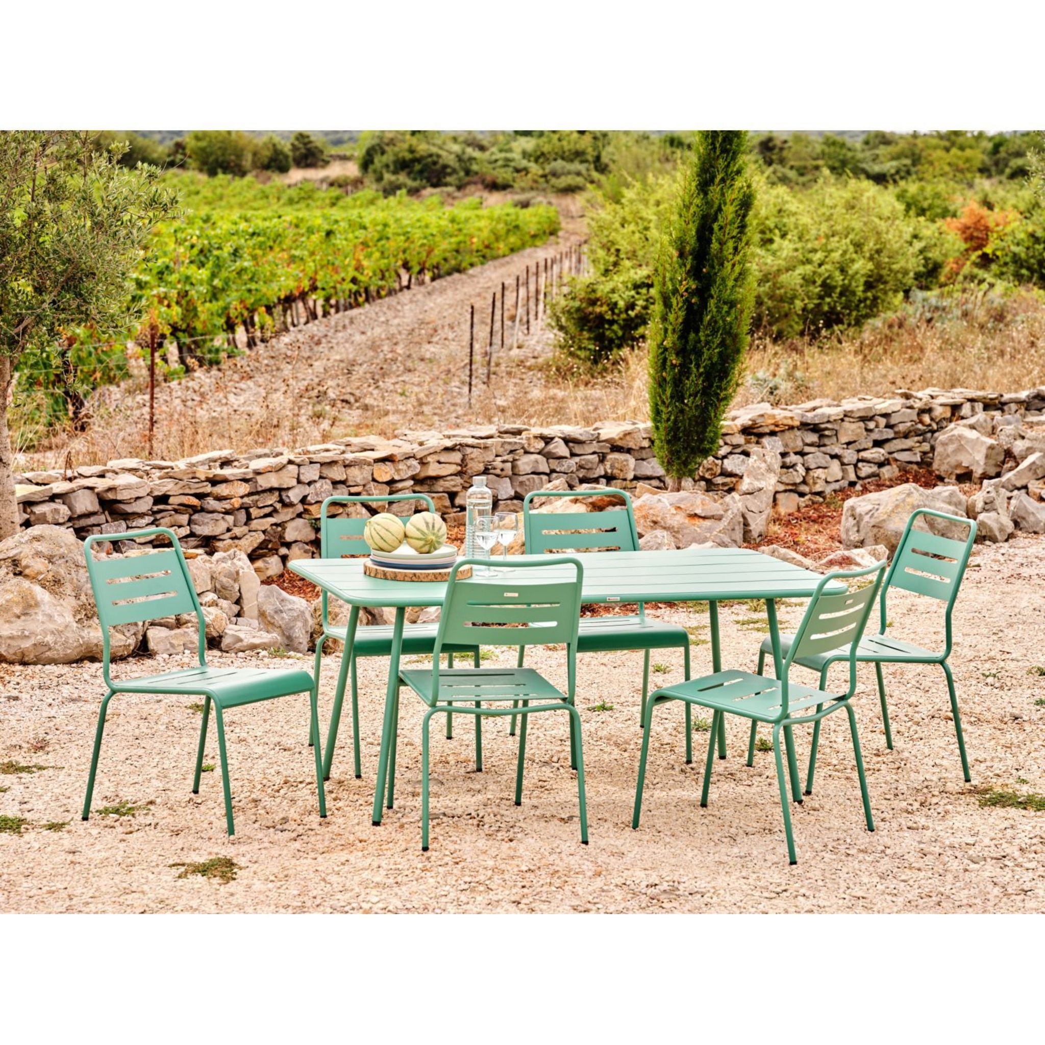 Voir la diapositive 2 : GARDENSTAR Chaise de jardin empilable - Acier - Vert sauge
