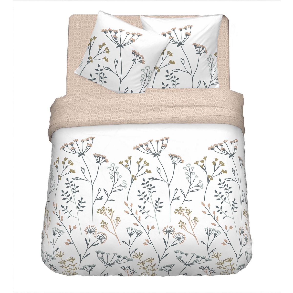 Parure housse de couette en coton 57 fils motif floral ESSENTIEL