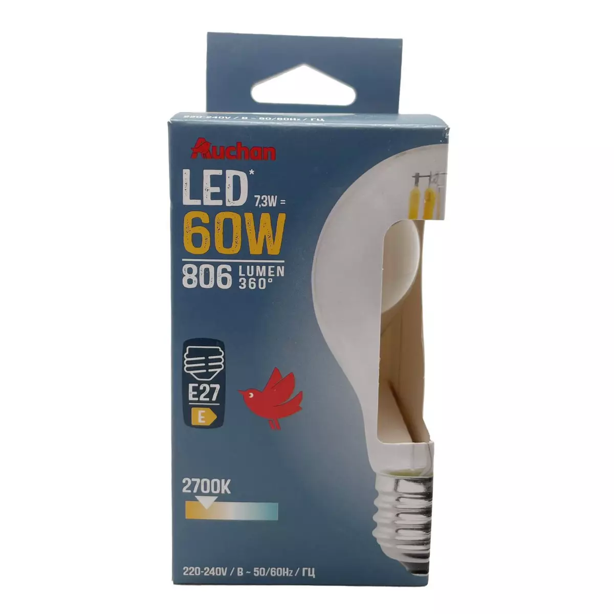AUCHAN Ampoule LED standard E27 60W - Blanc chaud