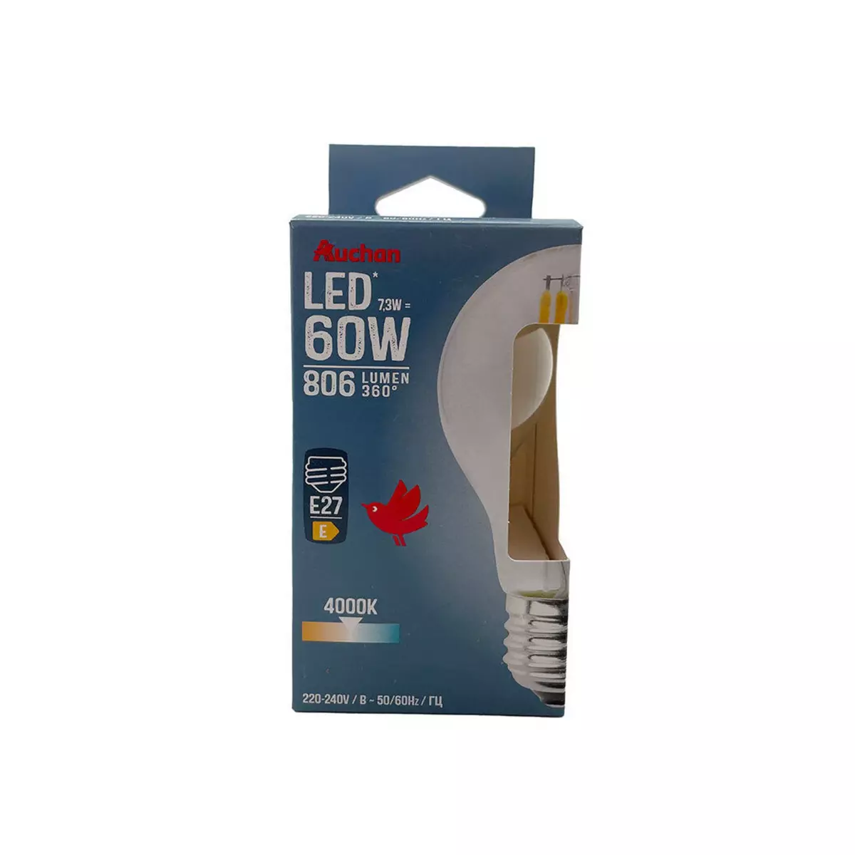 AUCHAN Ampoule LED standard E27 60 W - Blanc froid