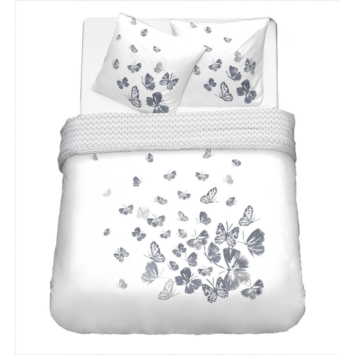 Parure housse de couette en coton 57 fils motif papillon ENVOLÉE