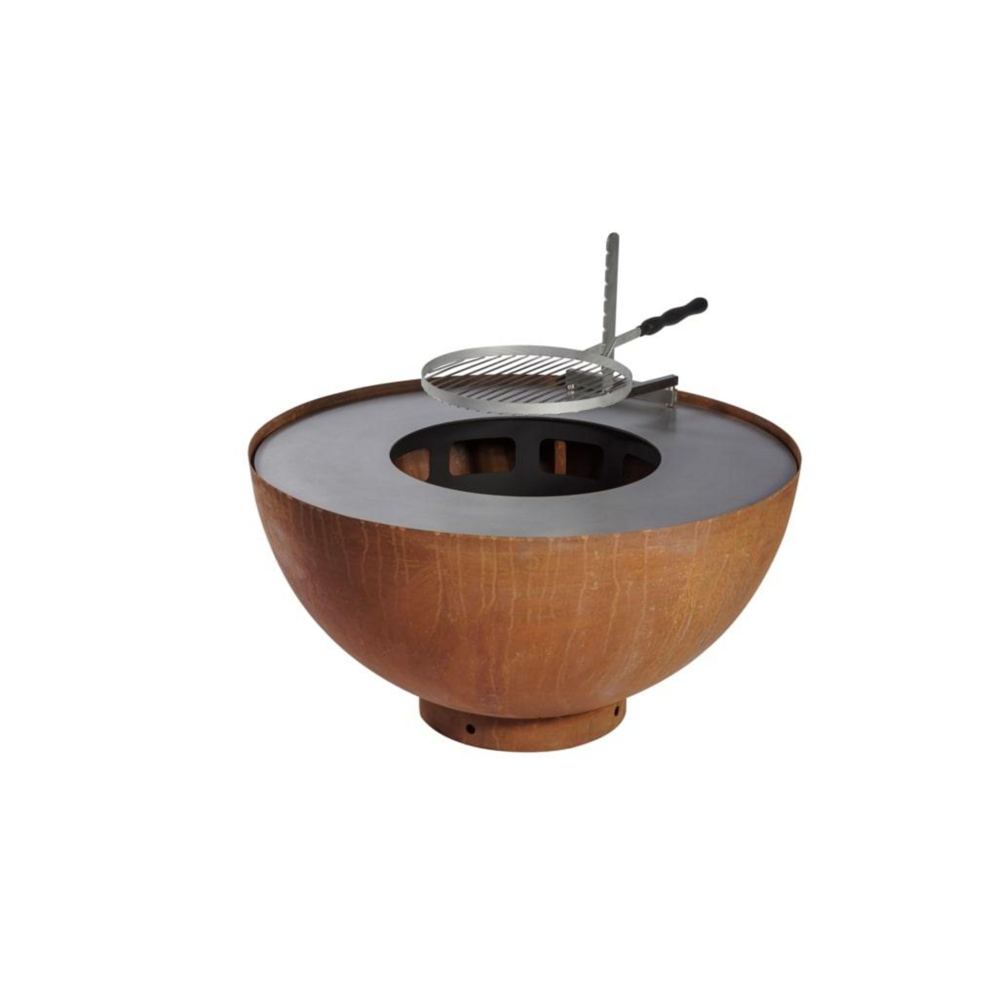 Voir la diapositive 5 : CAMPINGAZ Brasero boule avec grille et plancha - métal oxydé - 100x100x50 cm