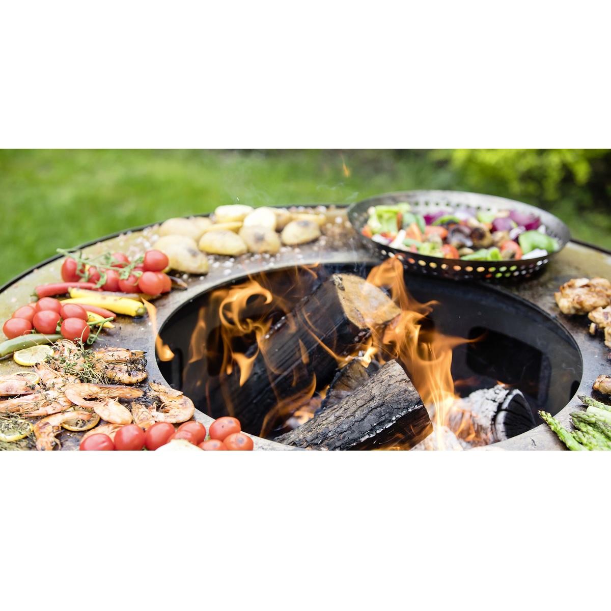 Voir la diapositive 3 : CAMPINGAZ Brasero boule avec grille et plancha - métal oxydé - 100x100x50 cm