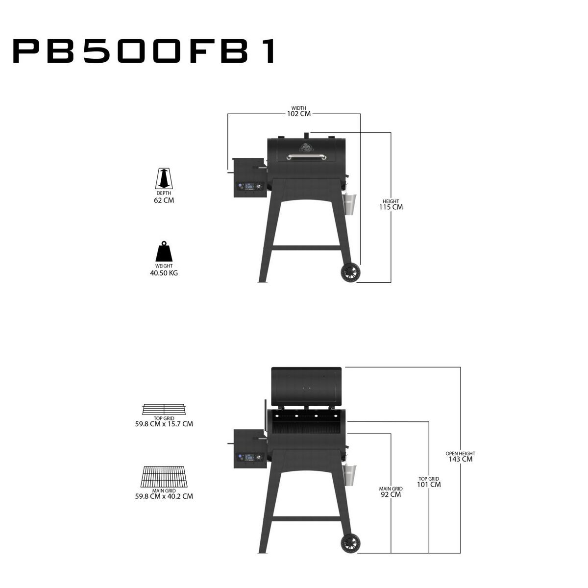 PIT BOSS Barbecue à pellets FB500 PIT BOSS +1 sac pellet + housse - Noir