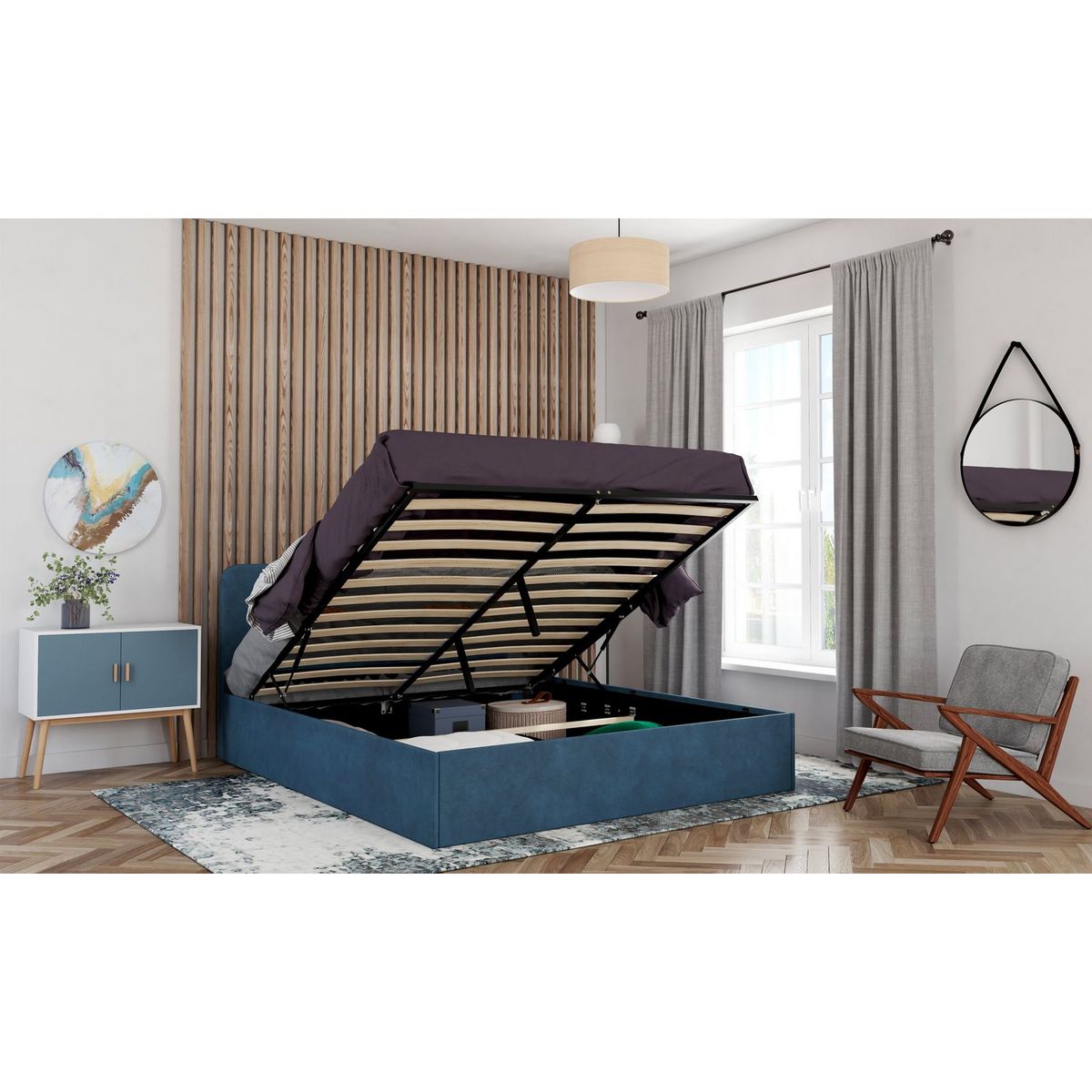 Lit coffre velours avec sommier relevable 160x200 cm AMBRE