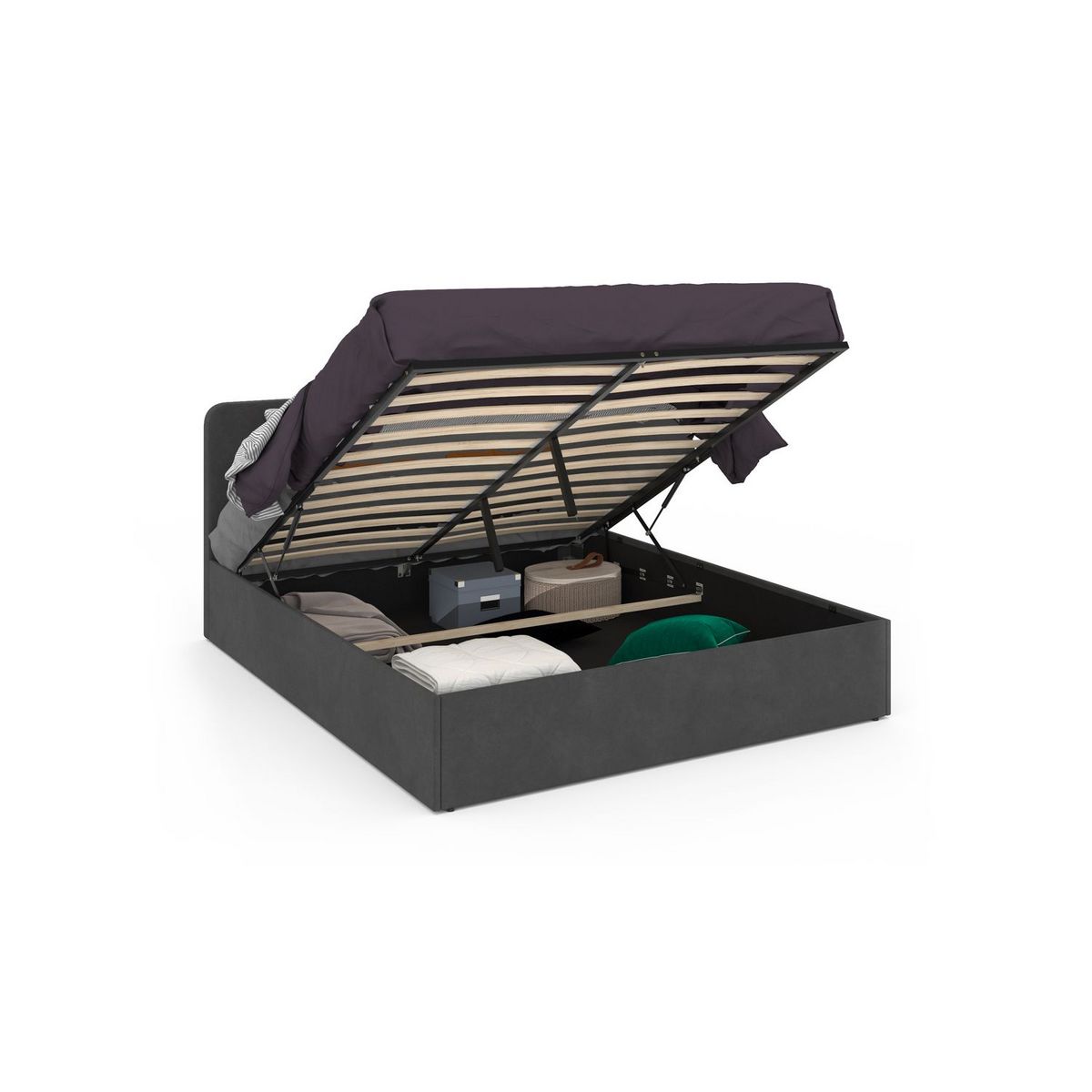 Lit coffre velours avec sommier relevable 160x200 cm AMBRE