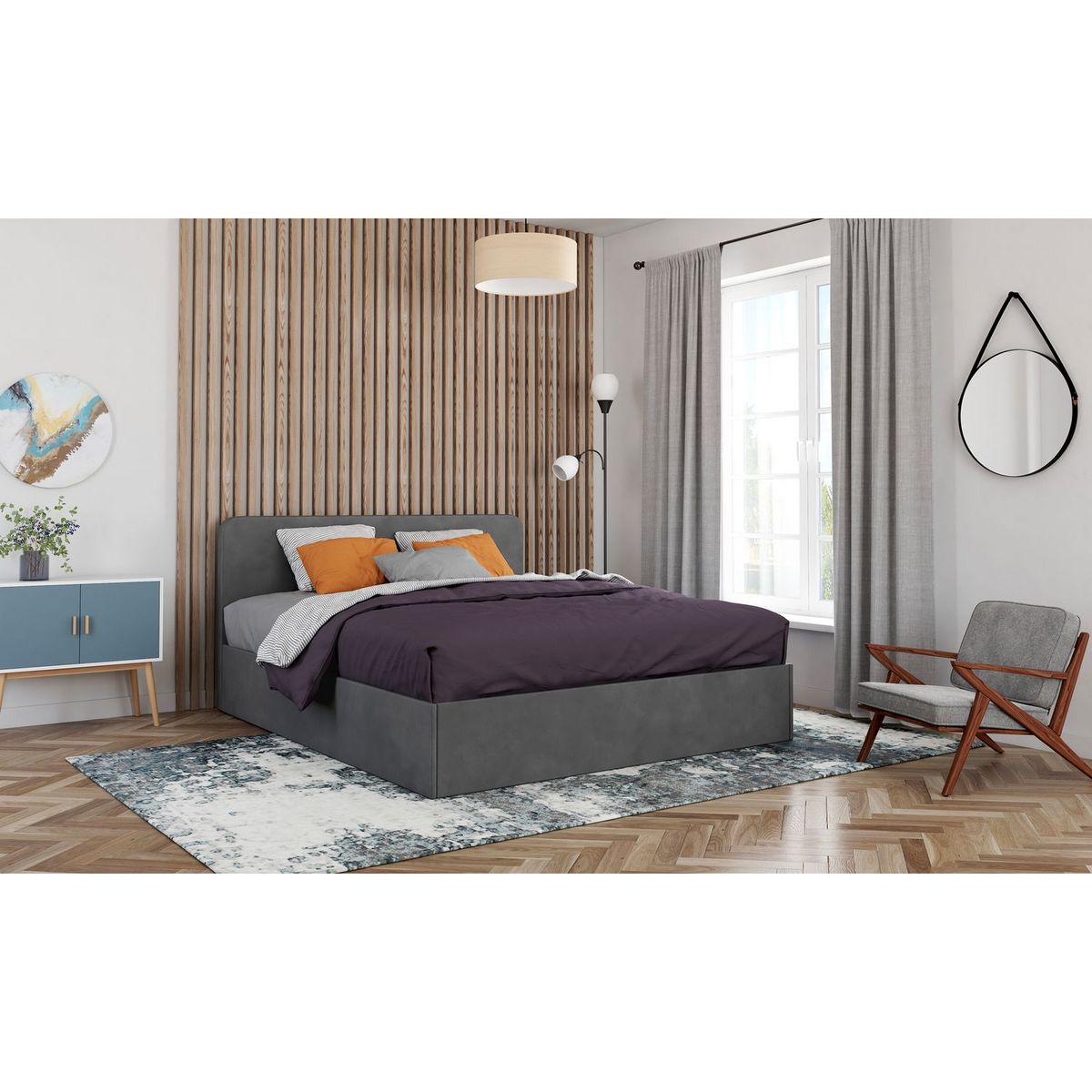 Lit coffre velours avec sommier relevable 160x200 cm AMBRE