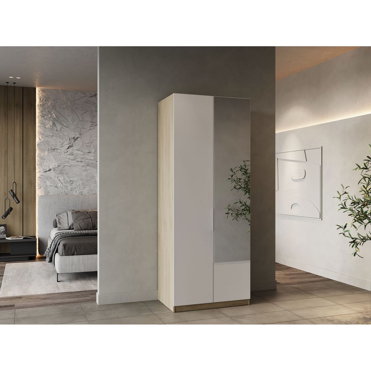 Armoire 2 portes 1 miroir L79 cm THIBAULT / GHOST