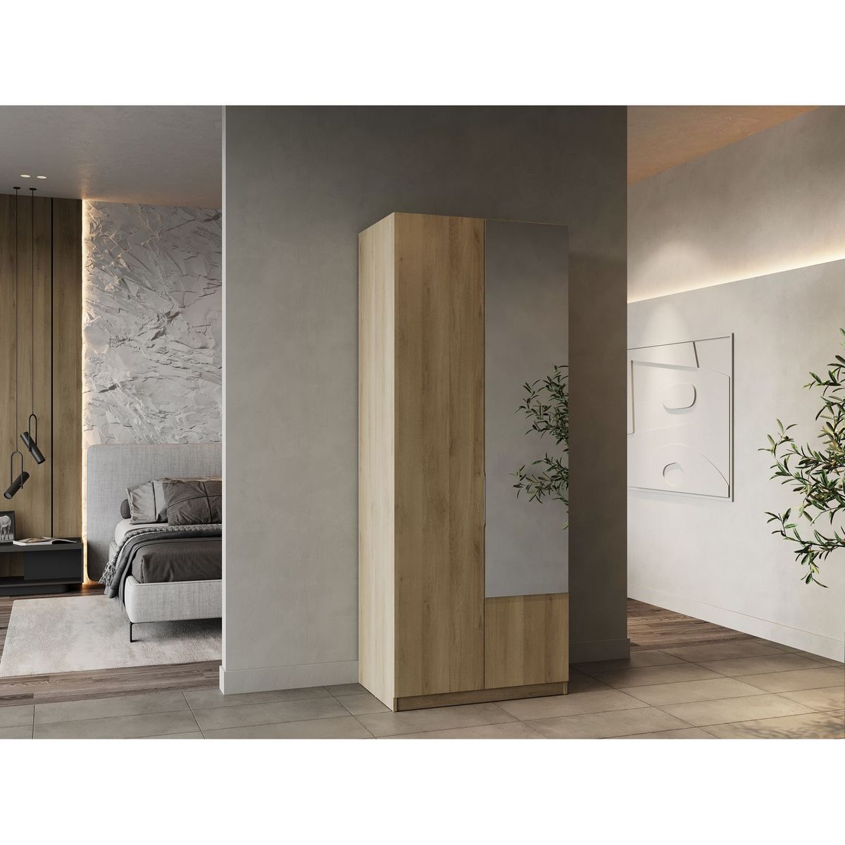 Armoire 2 portes 1 miroir L79 cm THIBAULT / GHOST