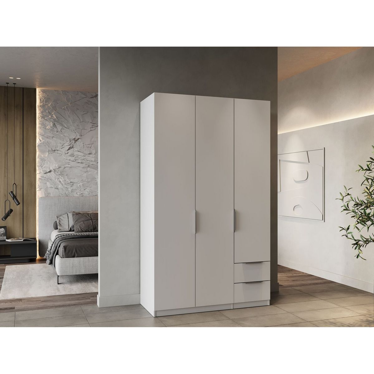 Armoire 3 portes 2 tiroirs L119 cm THIBAULT