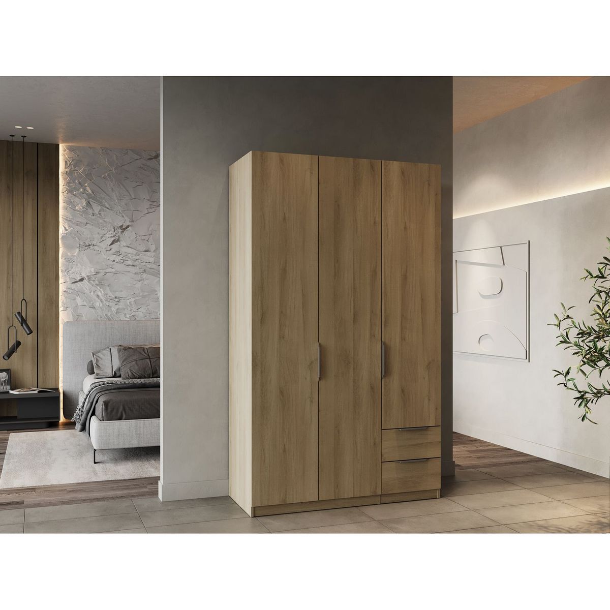 Armoire 3 portes 2 tiroirs L119 cm THIBAULT