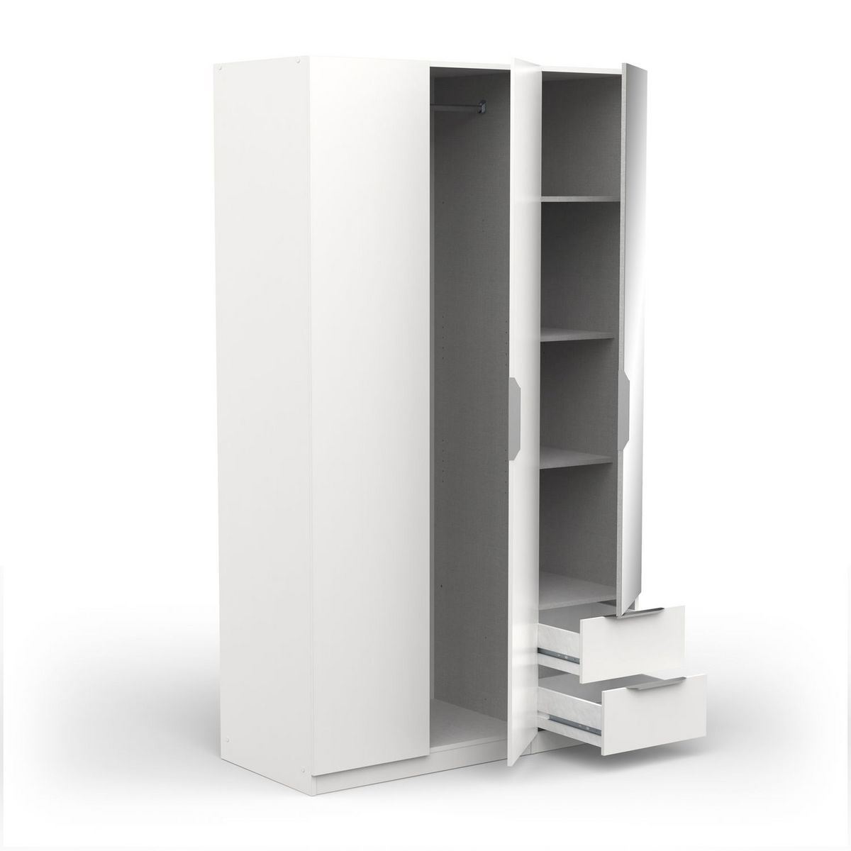 Armoire 3 portes 2 tiroirs 1 miroir L119 cm THIBAULT