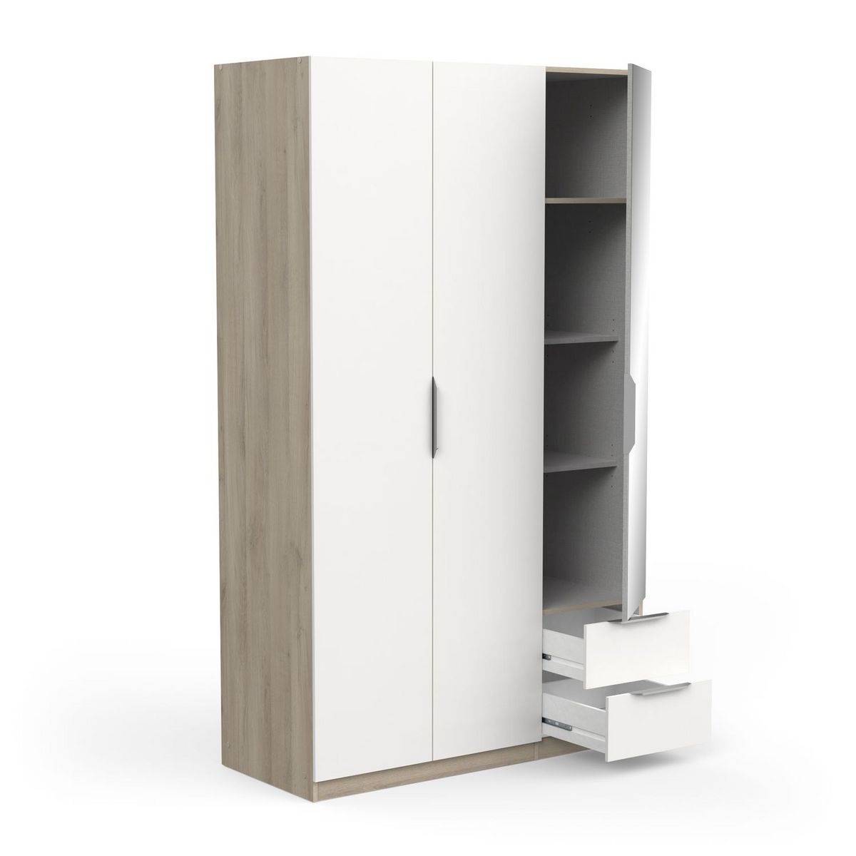Armoire 3 portes 2 tiroirs 1 miroir L119 cm THIBAULT