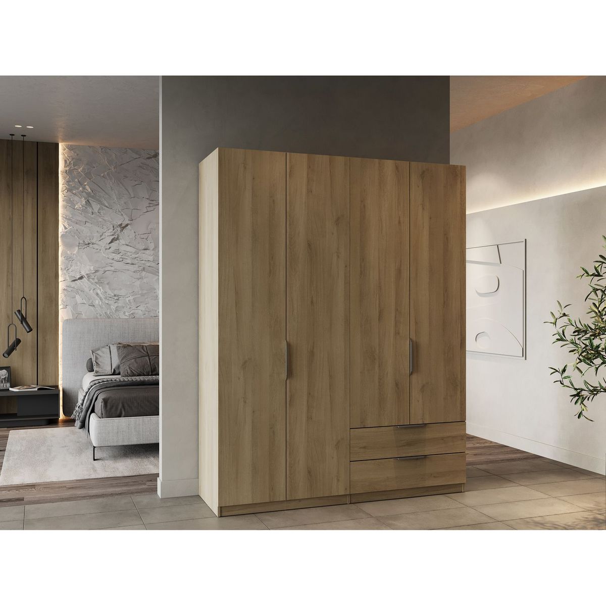 Armoire 4 portes 2 tiroirs L157 cm THIBAULT