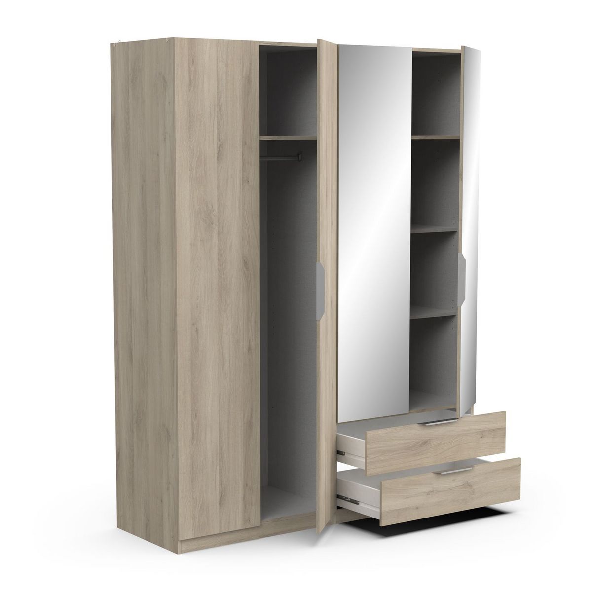 Armoire 4 portes 2 tiroirs 2 miroirs L157 cm THIBAULT