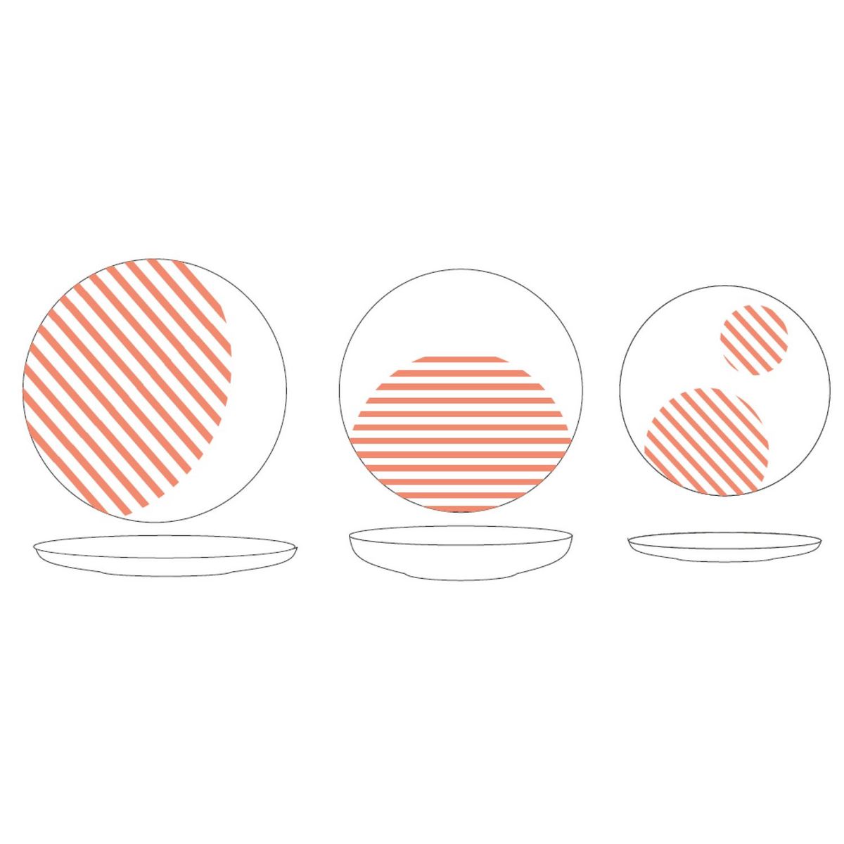 ACTUEL Service d'assiettes 18 pièces porcelaine décor abricot PAD PRINT