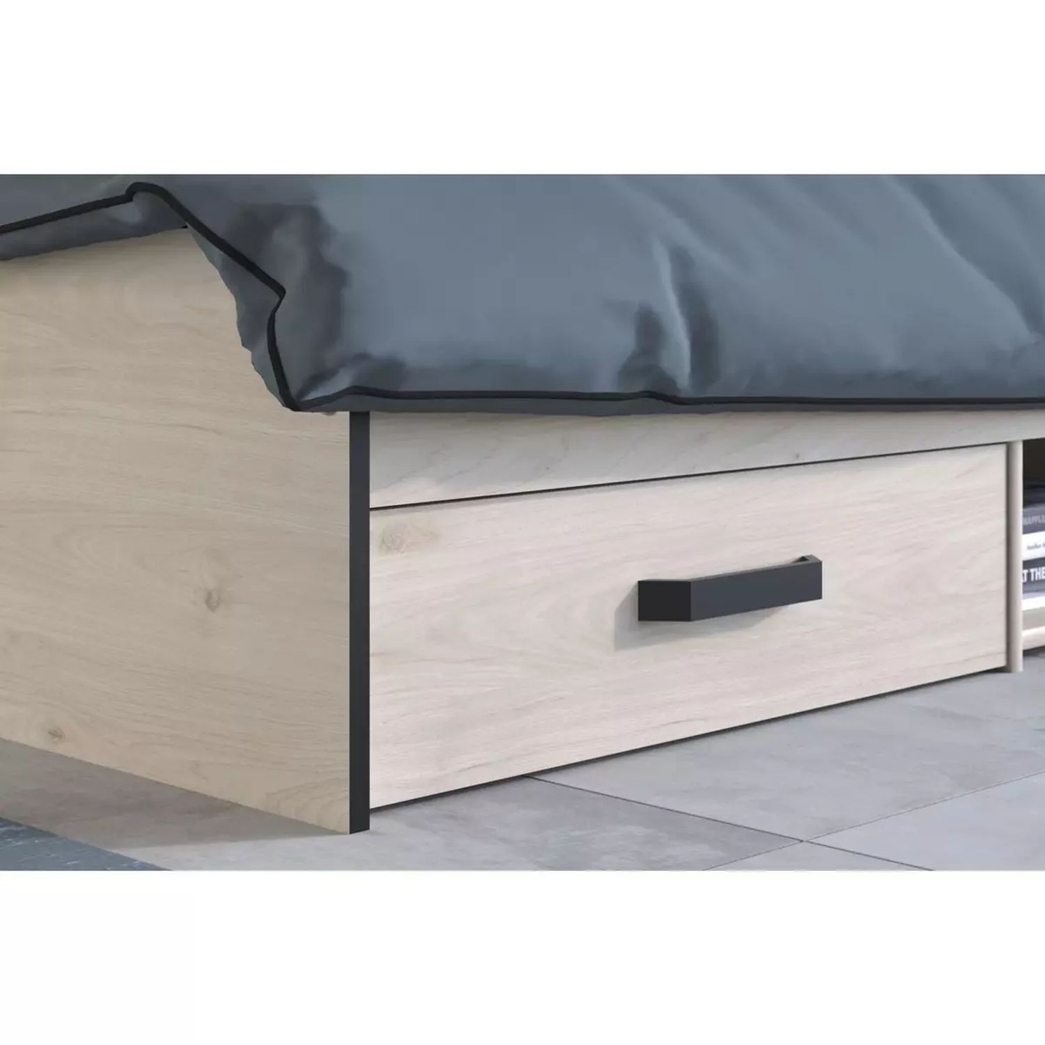 Voir la diapositive 5 : Lit double avec tête de lit et rangements 140X190 cm DOWNTON