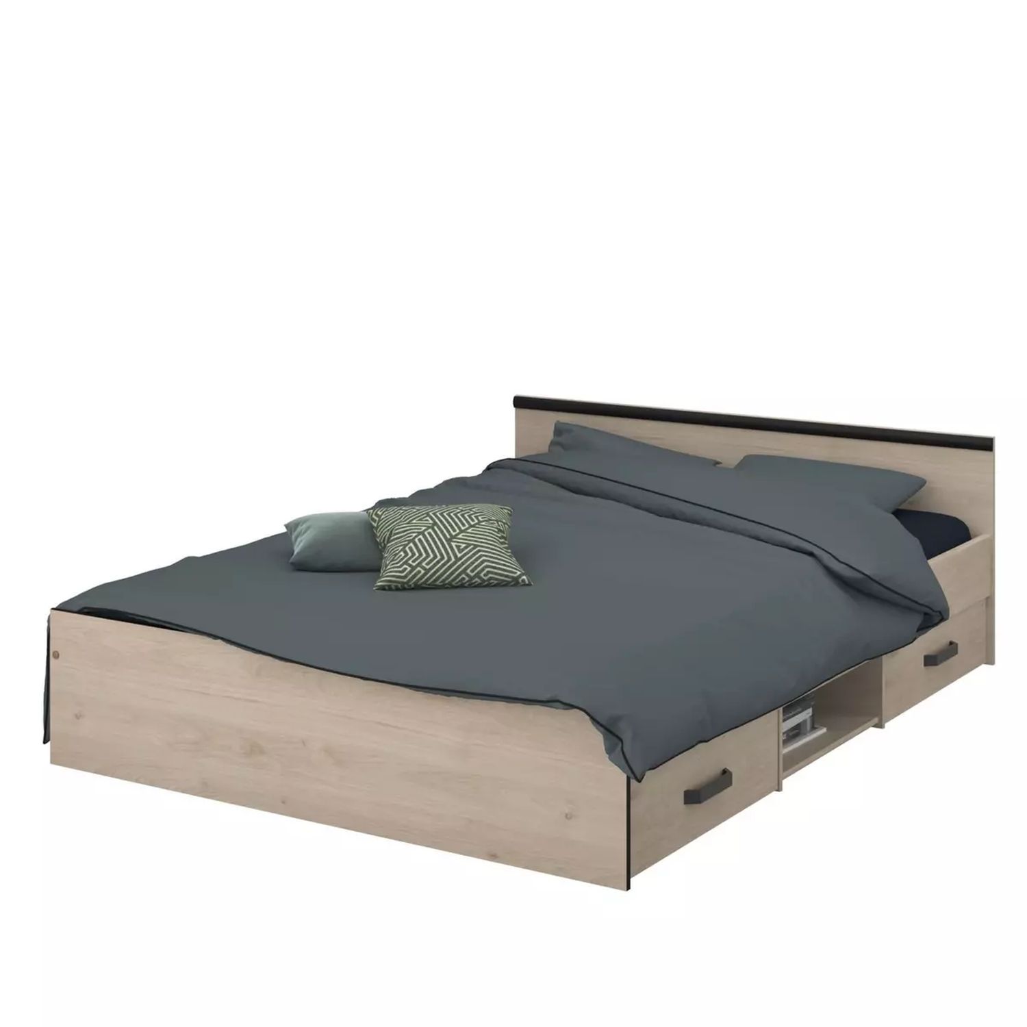 Voir la diapositive 7 : Lit double avec tête de lit et rangements 140X190 cm DOWNTON
