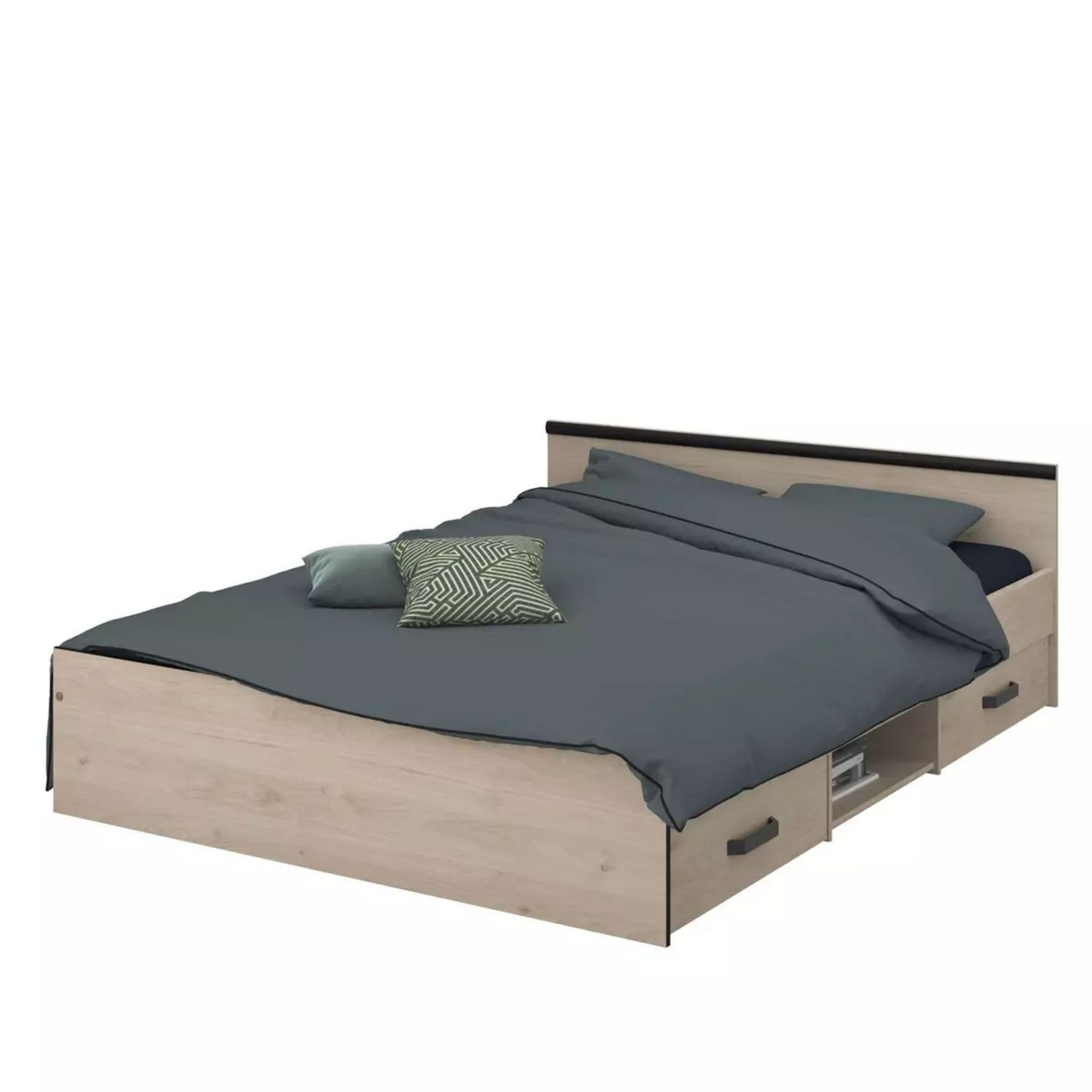 Voir la diapositive 7 : Lit double avec tête de lit et rangements 140X190 cm DOWNTON