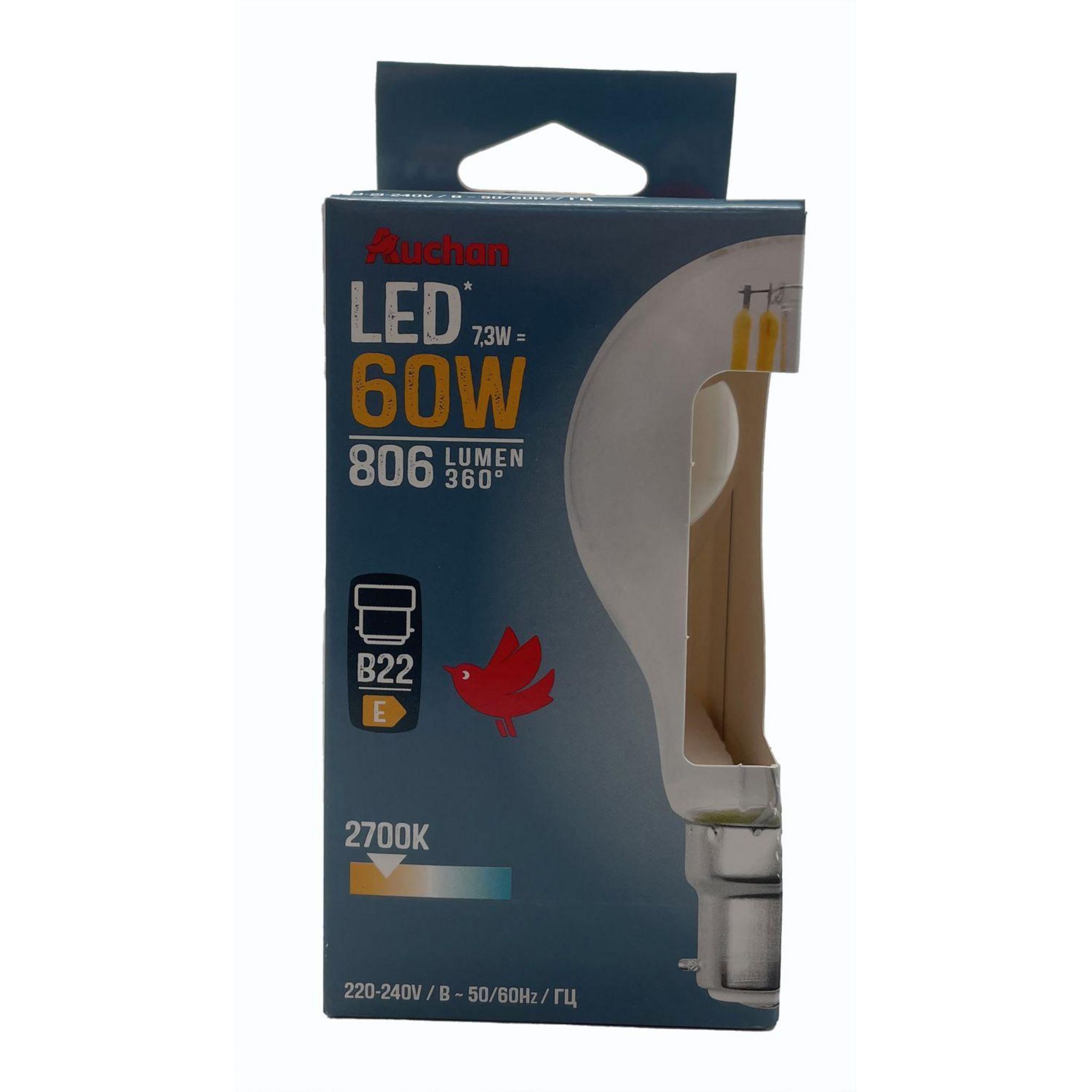 AUCHAN Ampoule LED B22 60W STD 806 Lumens - Blanc chaud