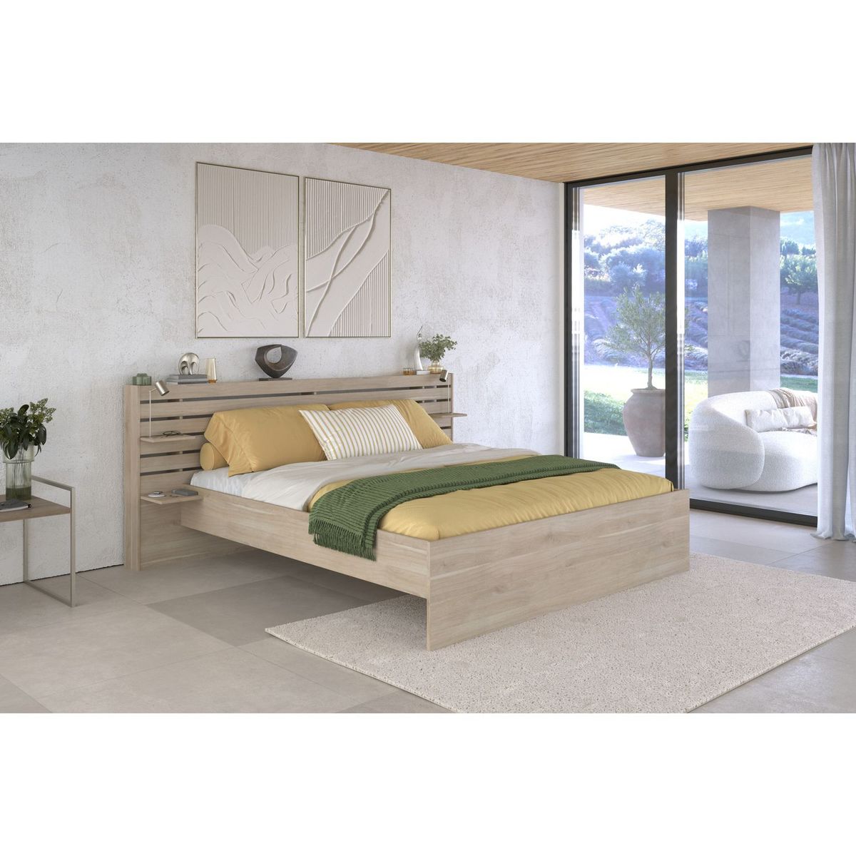 Lit double adulte avec tête de lit 160x200cm PIA