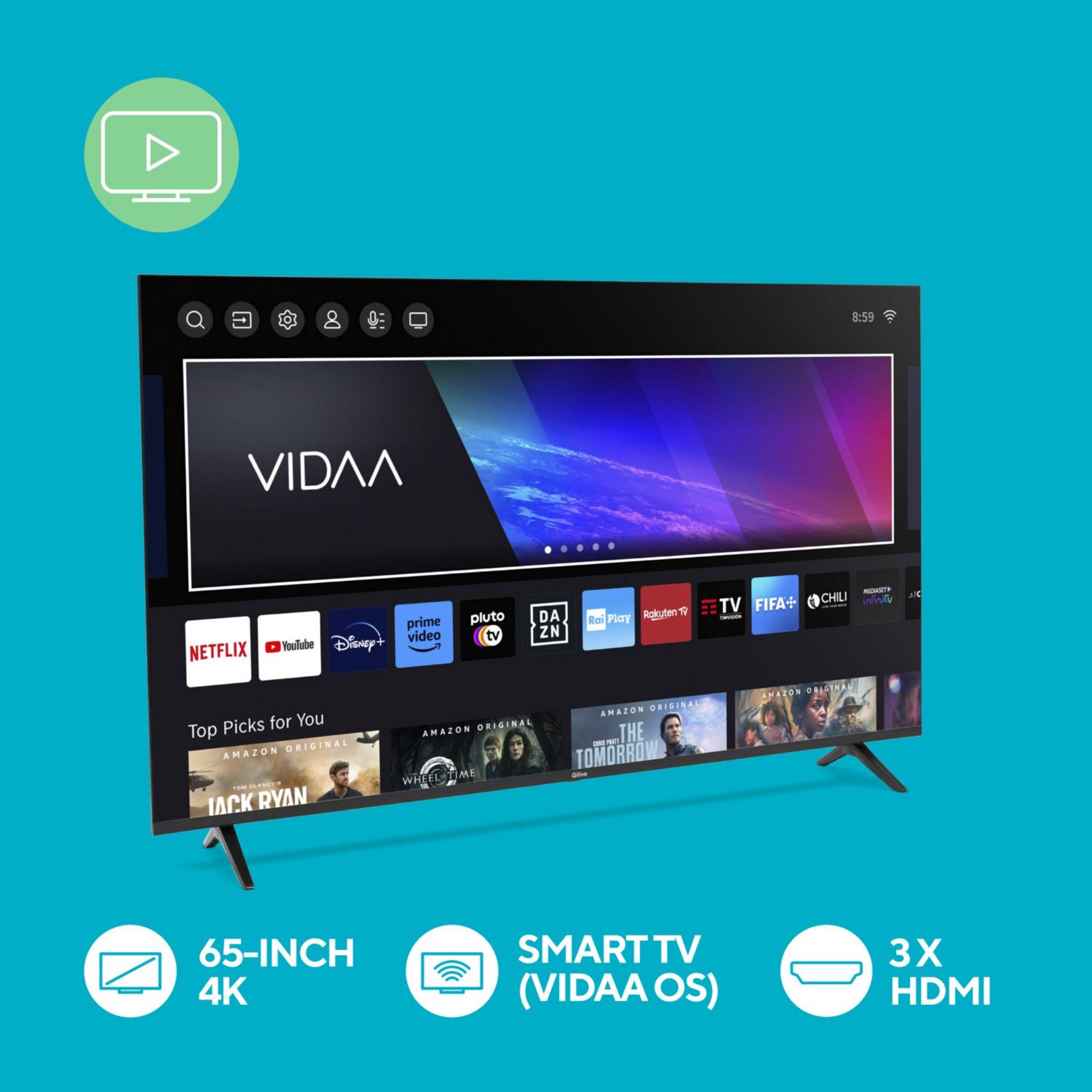 Voir la diapositive 11 : QILIVE Q65US241B TV DLED UHD 164 cm Smart TV