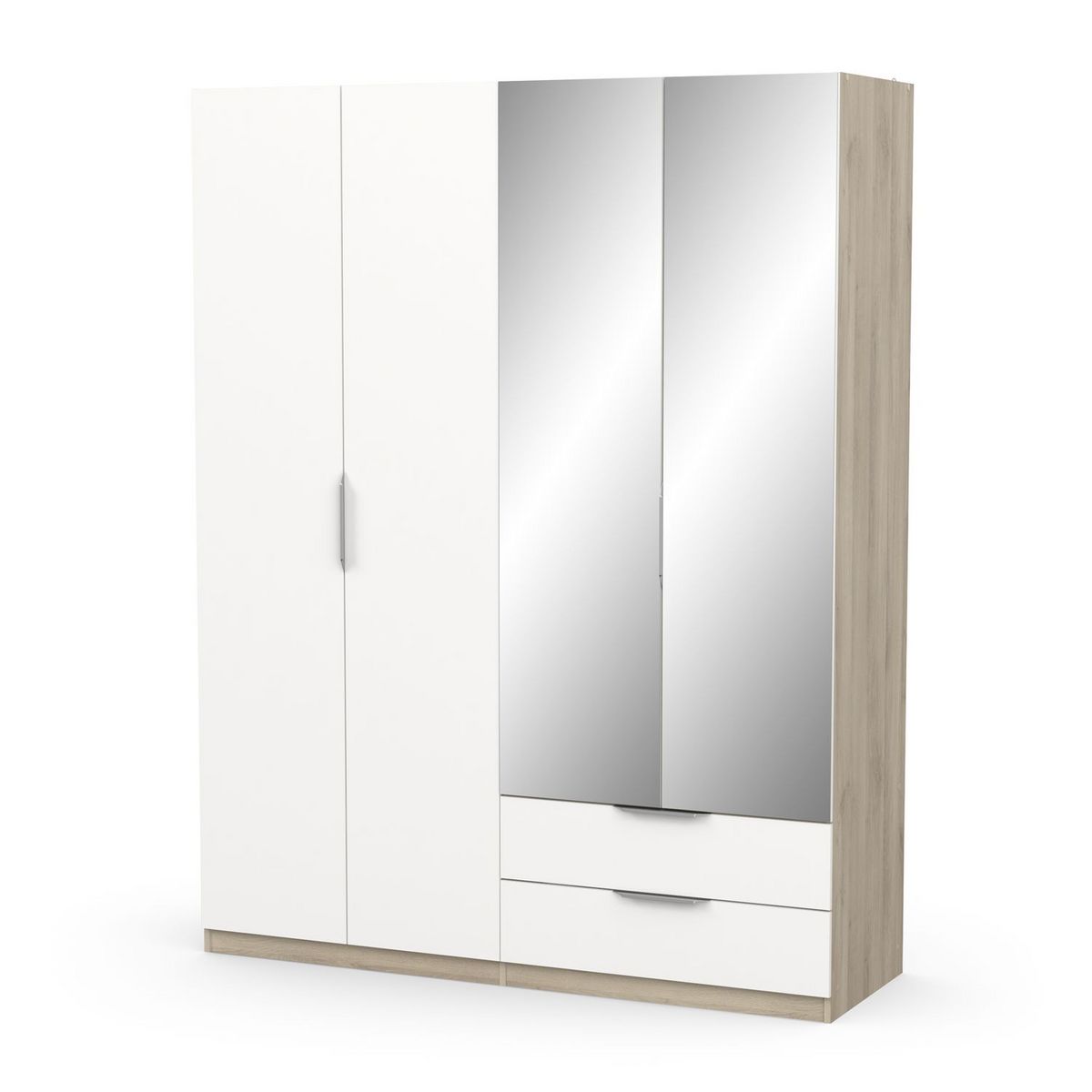 Armoire 4 portes 2 tiroirs 2 miroirs L157 cm THIBAULT