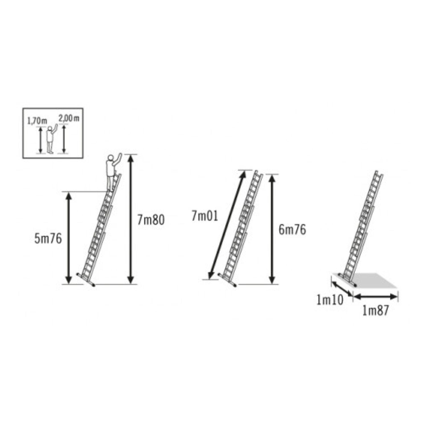 Voir la diapositive 9 : HAILO Echelle 3 plans 7m80 en aluminium - HOBBYSTEP