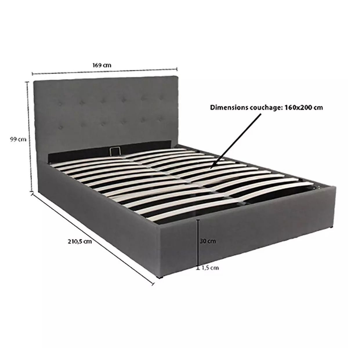 Lit coffre avec tête de lit capitonnée, livré avec sommier 160x200 CM CATANE