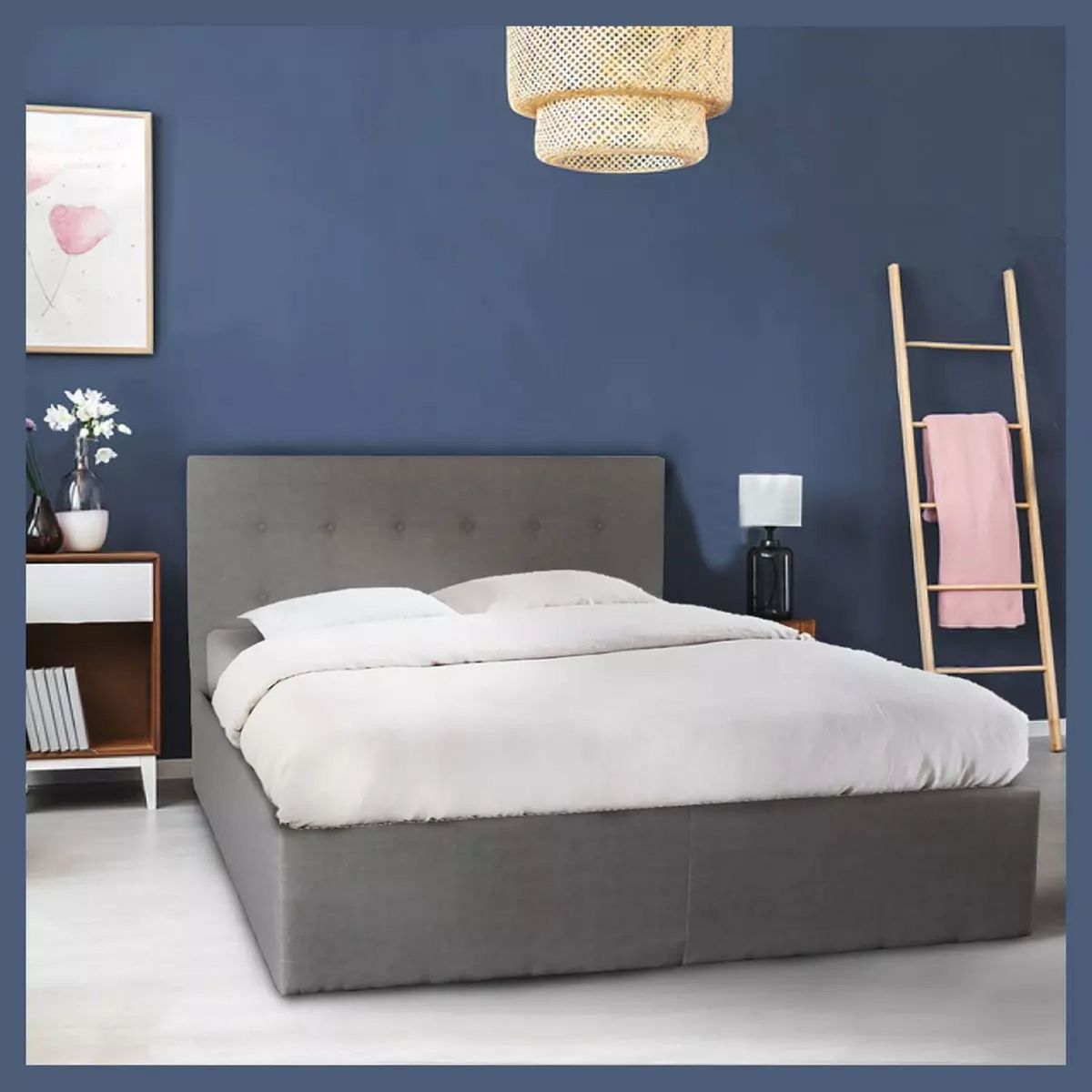 Lit coffre avec tête de lit capitonnée, livré avec sommier 160x200 CM CATANE