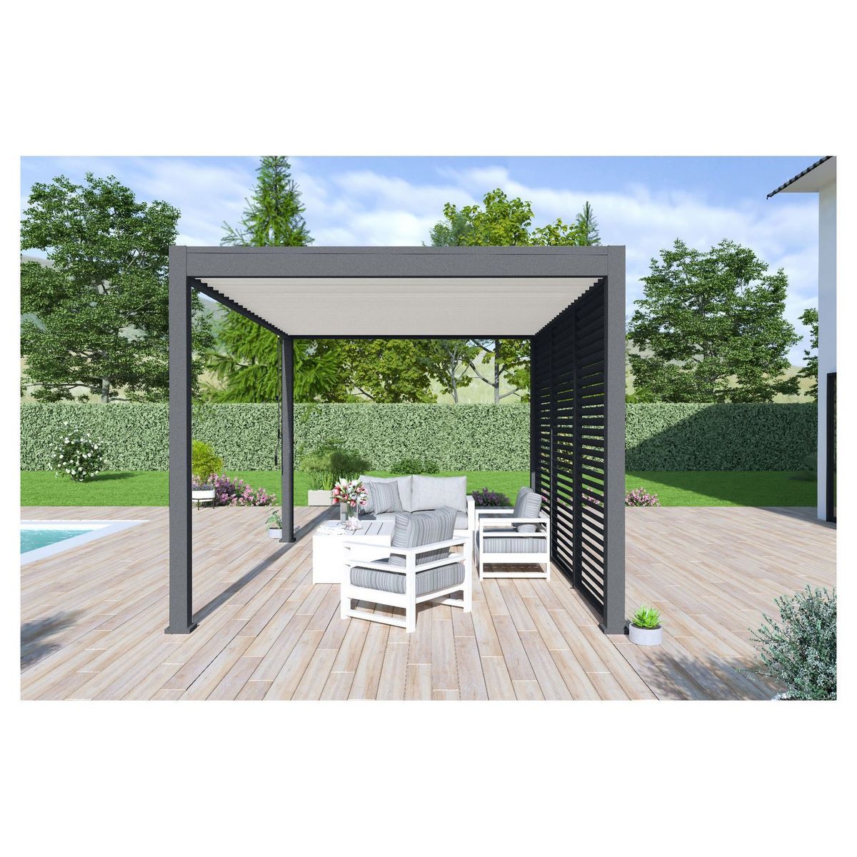 Pergola bioclimatique autoportante 3x4m Anthracite/blanc - OMBREA