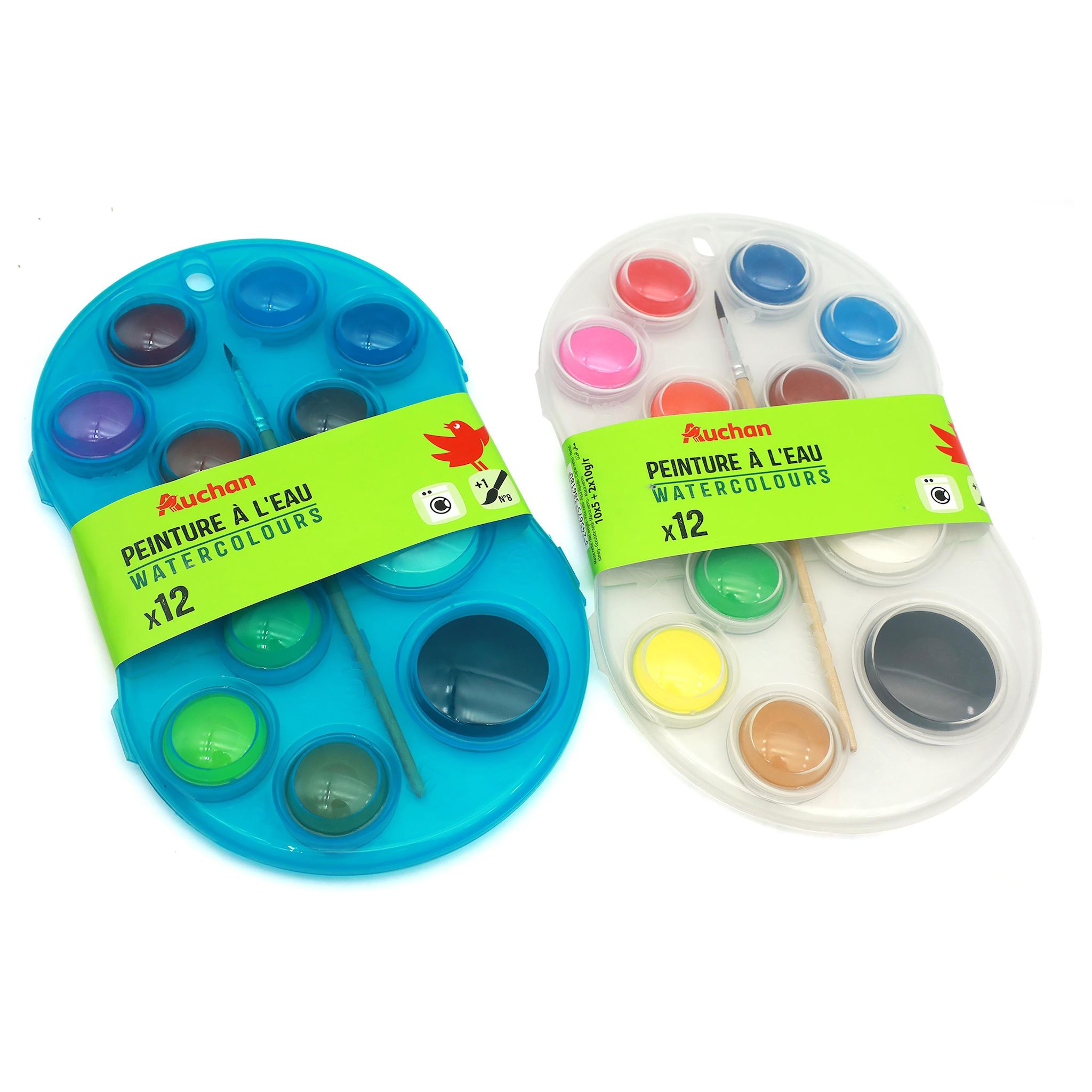 AUCHAN Peinture à l'eau 2x 12 pcs + Pinceau N°8